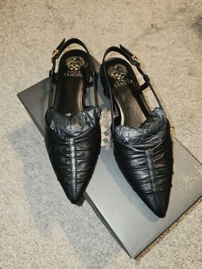 Vince Camuto Black Quilted Pointed Slingback Flats